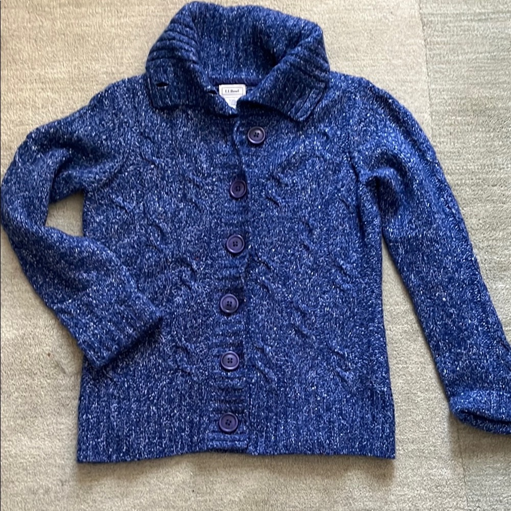L.L. Bean Acrylic Wool Cotton Blue Button-Up Knit Cardigan, Size Small